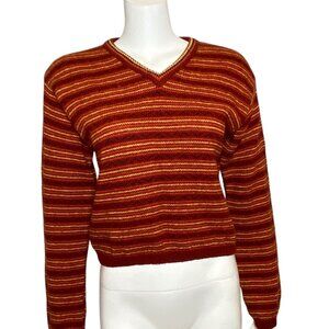 Vintage BKLE Jeanswear Shetland Wool Sweater Womens Size M Striped V Neck